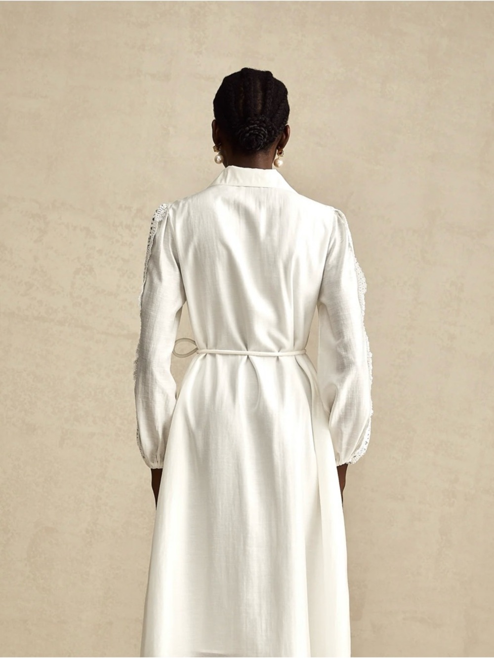 White Lace-Trim Long Button-Down Dress - Picture 5 of 10